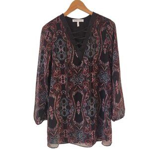 BCBG Generation Paisley Printed Long Sleeve Shift Dress Short Mini Women's XS